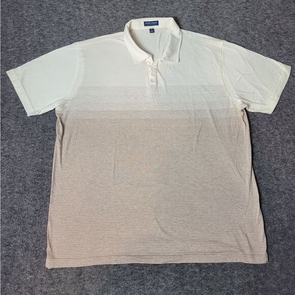Peter Millar Mens Polo Shirt Size XL Striped Collared Short Sleeved Brown Cream - Picture 1 of 9